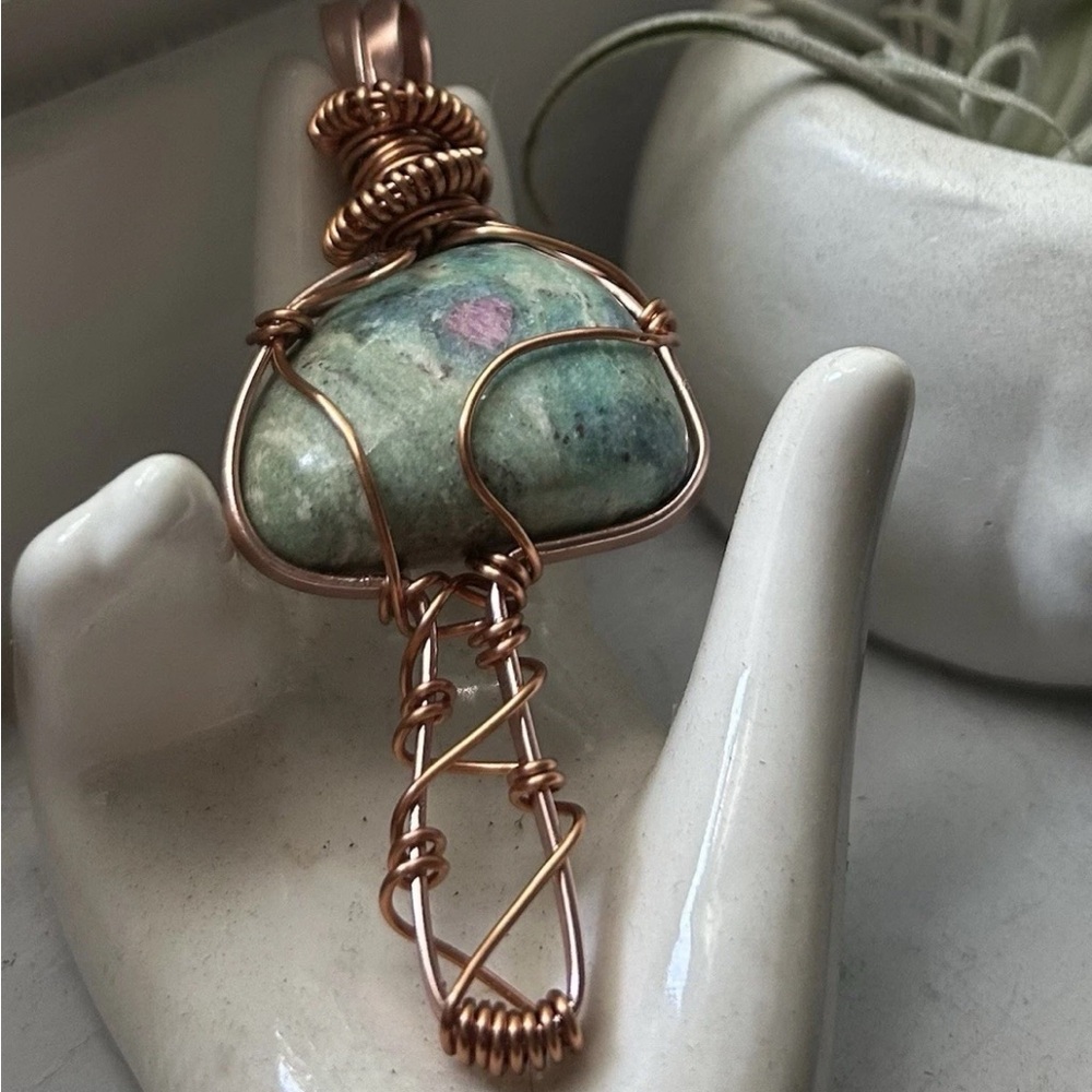 Handcrafted Copper Wire Wrapped Stone Mushroom Pendant